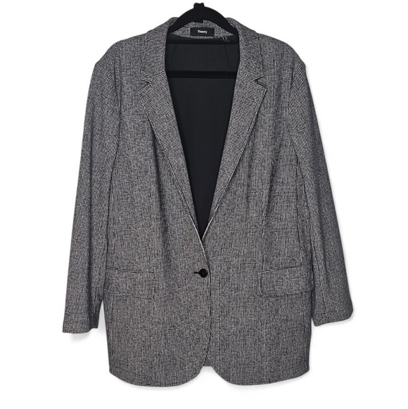 Theory Houndstooth Ponte Casual Blazer, Size 12, Black/White, EUC - Picture 3 of 16